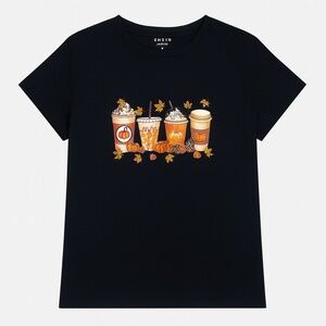 Black autumn t-shirt with pumpkin drinks